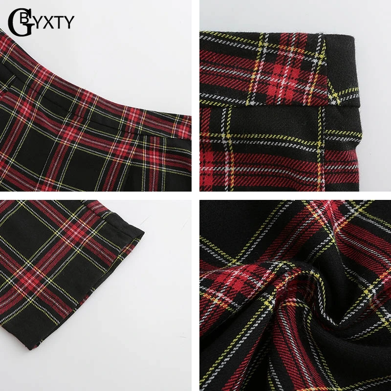 GBYXTY pantalones mujer осень-зима хлопок в красную клетку прямо лодыжки-Длина штаны