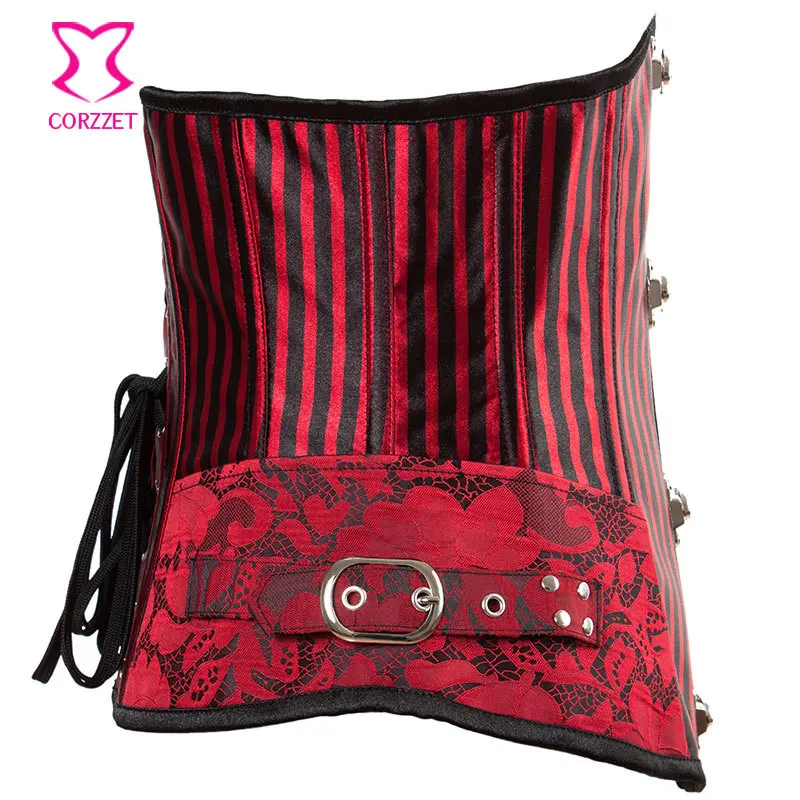 Красный и черный полосатый панк рок утягивающие корсеты стальной корсет с