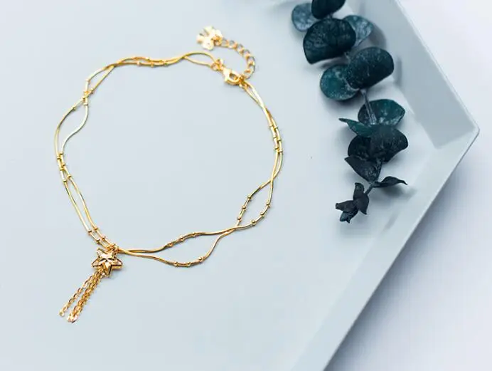 Желтый цвет золота 100% реальные. 925 стерлингового серебра Fine Jewelry двойными рядами