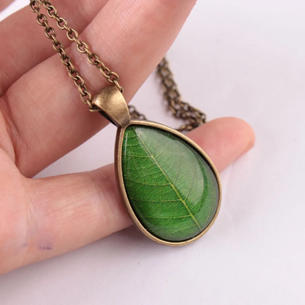 Beautiful Leaves Glass Necklace Water Drop Pendent European And American Popular Personality Jewelry For Couple | Ожерелья и