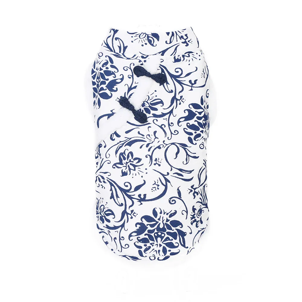Экзотический китайский стиль синий и белый фарфор принт Одежда для животных