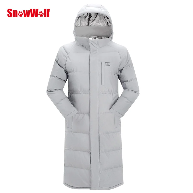 Pale White SNOWWOLF, мужская и женская куртка с USB подогревом, зимняя куртка для любителей улицы, длинное пальто с капюшоном, теплая одежда для пеших прогулок - Цвет: Pale White