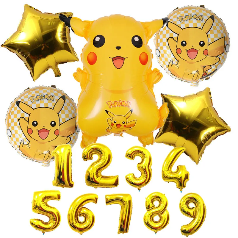 6 шт./лот шары из фольги Pokemon Pikachu украшения для дня рождения 16 дюймов номер 1 9 с