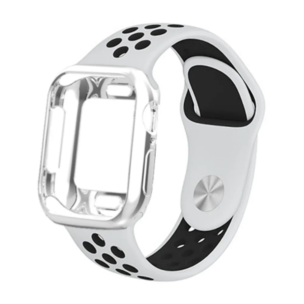 Ремешок+ чехол для Apple Watch 42 мм/38 мм iwatch 4/3 ремешок 44 мм/40 мм браслет часы correa спортивный силиконовый ремень+ Защитная крышка