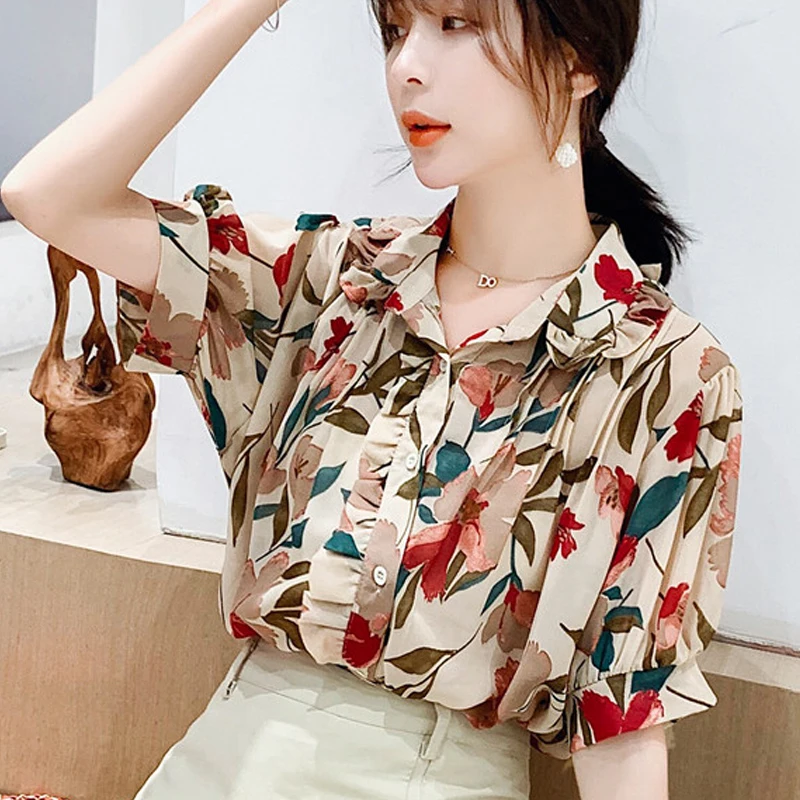 Свободные топы женские блузки лето 2020 новая блузка с коротким рукавом рубашка