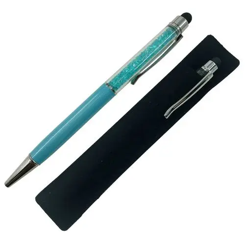 Light blue with bag 50 шт Выгравированная кристальная ручка-стилус со стразами шариковые ручки сенсорная ручка Персонализированные Свадебные сувениры индивидуальные рекламные подарки - Цвет: Light blue with bag