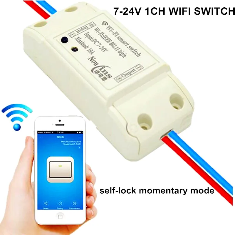 Новинка 2017 года 1CH DC 7 В в 9V 12V 24 wi fi переключатель Умный дом модуль мгновенный Selflock