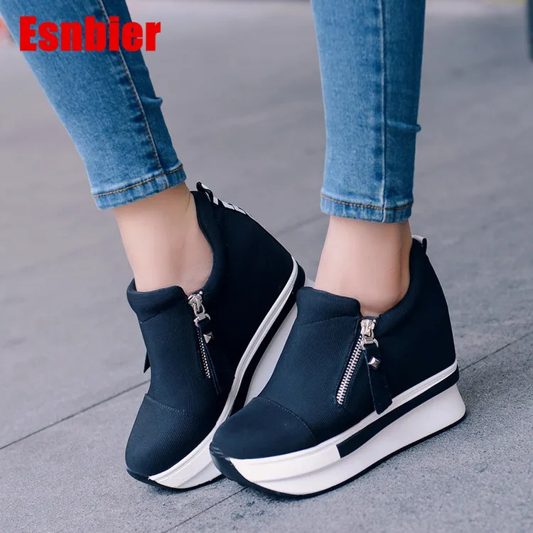 Кроссовки женские на платформе дышащие холщовые сникерсы танкетке без шнуровки