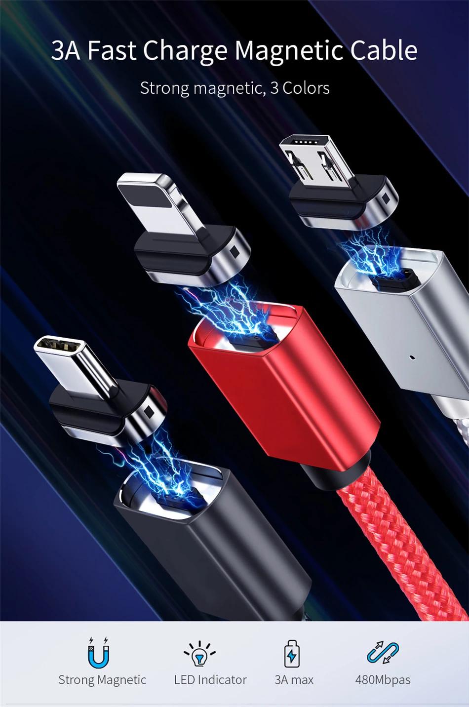 KSTUCNE Магнитный кабель зарядное устройство Micro usb type C кабель для быстрой зарядки телефона usb Магнит usb c кабель для iphone samsung xiaomi mi9
