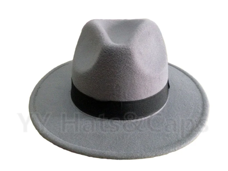 Grey wool jazz hat 14 цветов шерстяные шляпы Трилби для мужчин и женщин Винтажная фетровая шляпа Панама Шляпы с черной лентой los sombreros de ala de lana YY0399 - Цвет: Grey wool jazz hat