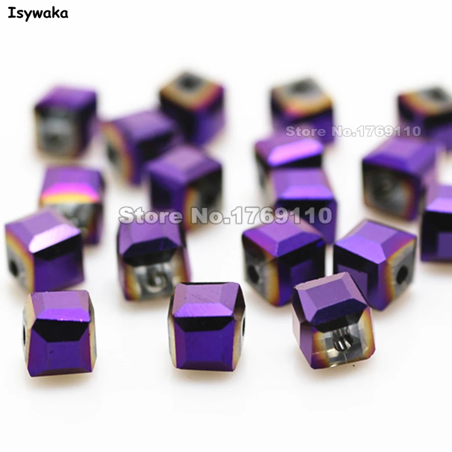 

Isywaka 100pcs Shining Purple Color Square 6mm Austria Crystal Beads charm Glass Beads Loose Spacer Bead for DIY Jewelry Making