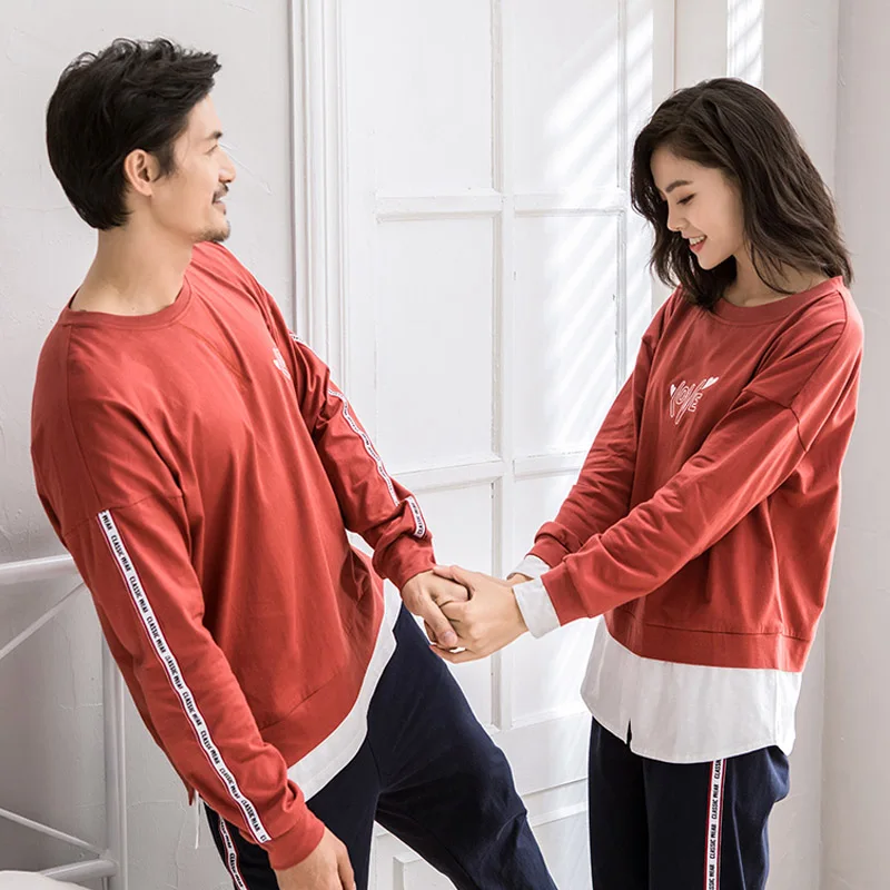 CherLemon пары Весна 100% хлопок Loungewear мода Ложные два предмета пуловер с длинными