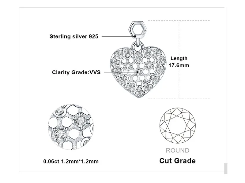 JewelryPalace 925 Sterling Silver Cubic Zirconia Hexagon Honeycomb Hollow Heart Stud Earrings Pave Setting Romantic Gift Jewelry