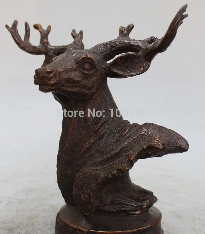 WBY bir 002245 7&quot Chinese Fengshui Bronze stag hound Deer Head Bust Animal Statue sculpture | Дом и сад