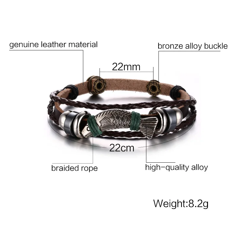 Мужские кожаные браслеты XUANPAI винтажные с рыбками ювелирные изделия 8 8&quot|bracelets
