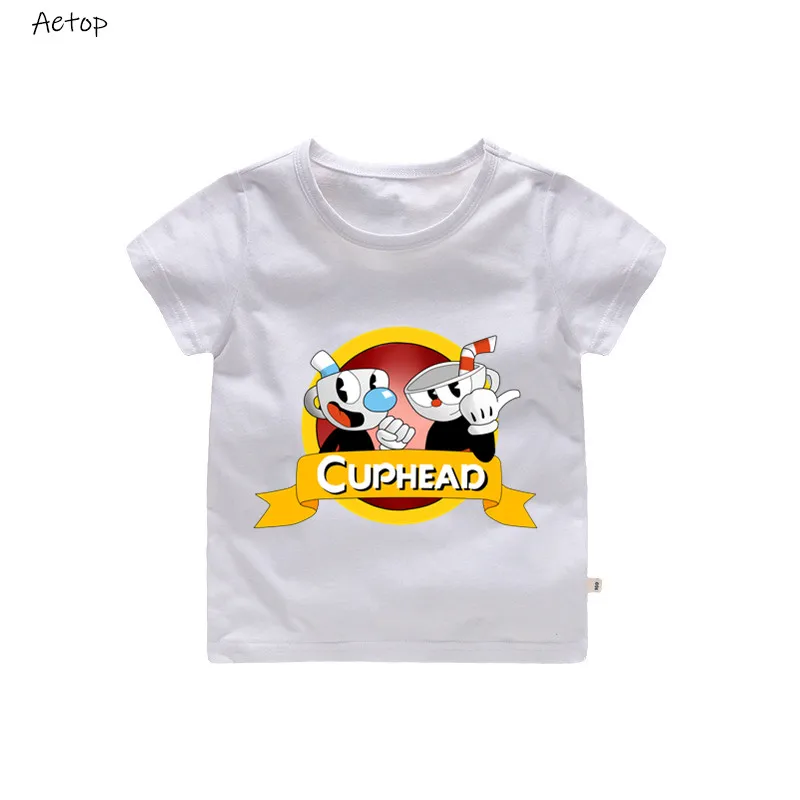 От 2 до 12 лет футболка детская футболка с короткими рукавами Cuphead And Mugman, футболка с дьяволом Детская летняя одежда b909