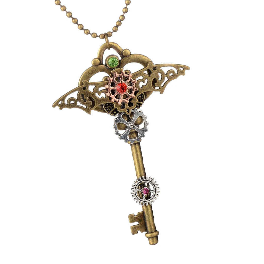 Punk Style Industrial Stage Steampunk Gear Key Bat Wing Pendant Fashion Skeleton Necklace Men Women Costume Jewelry | Украшения и