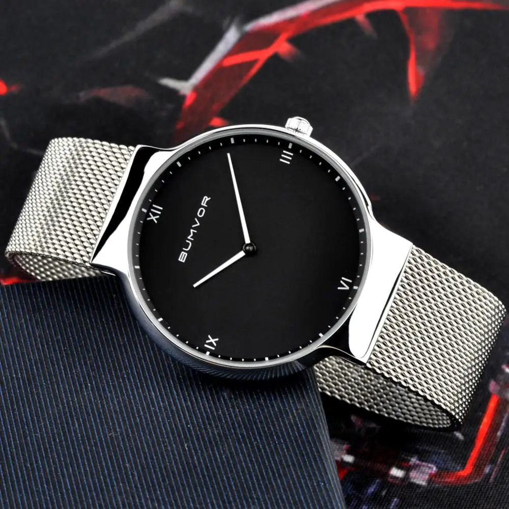 Montre Femme современная мода Reloj Mujer черные кварцевые часы для женщин сетчатый Браслет