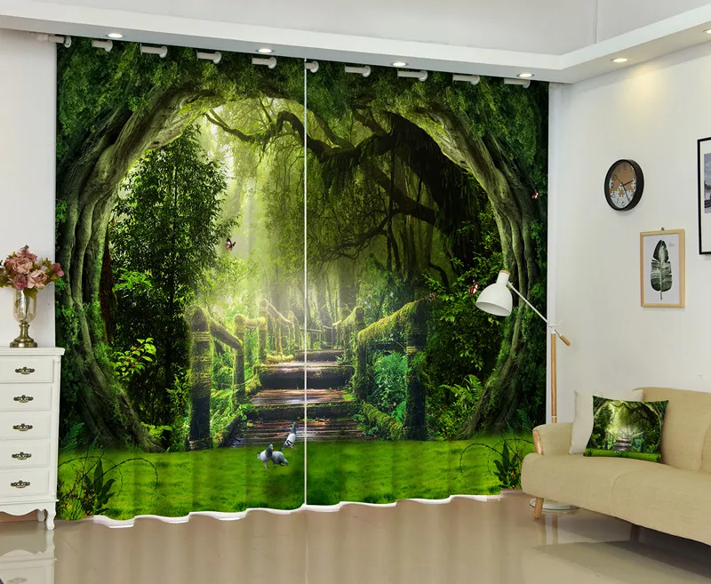 Пейзаж древних лес 3D окна Шторы для Гостиная|for living room|landscape curtainswindow curtain for |