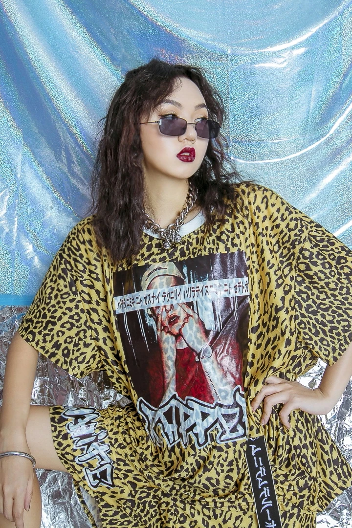 Оригинальный дизайн серия high street state tide BF leopard лямки футболка с круглым вырезом
