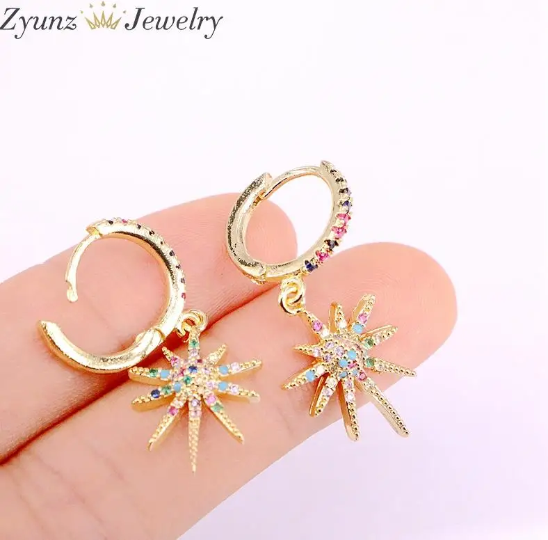 Style 4 5 пар, Радужный многоцветный Цирконий вымощенные звезды/Хамса рука/полумесяц/глаз висячие очаровательные висячие серьги золото Мода девушка для женщин ювелирные изделия - Окраска металла: Style 4