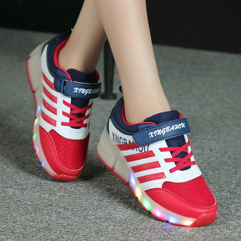 Blue Colorful LED Flashing Single Roller Skates Shoes for Kids Boy Girl Pulley Heelys Sneakers Child Gift | Детская одежда и обувь