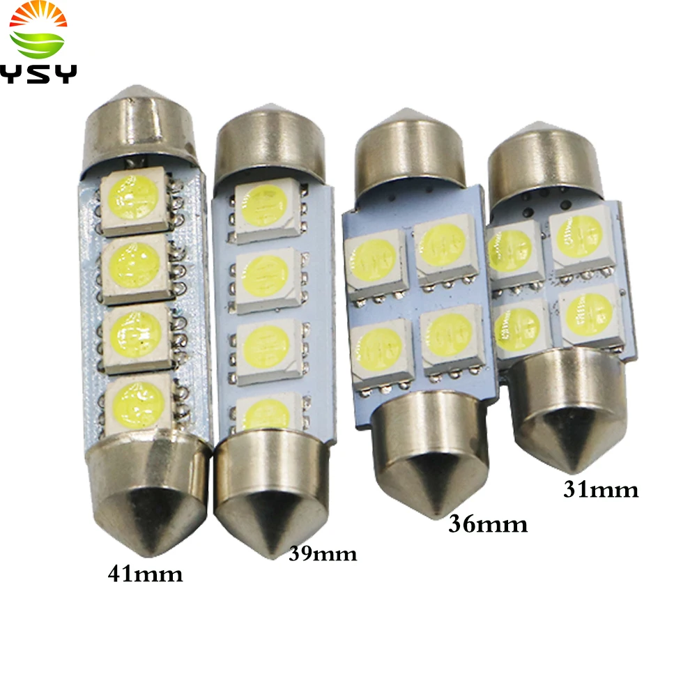 YSY 50 шт. белый светодиод для автомобиля C5W 5050 4Smd 31 мм 36 39 41 Dc 12 В гирлянда внутренний