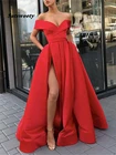 Элегантное Красное Атласное длинное платье для выпускного вечера на бретелях-спагетти длинное платье с Боковым Разрезом светло-голубое красное женское вечернее платье