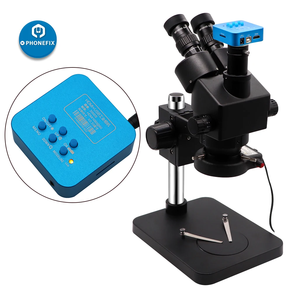 3.5X-90X Simul-focal Zoom Trinocular Stereo Microscope with 14MP 16MP 21MP HDMI Camera Black Microscope Phone Soldering Repair