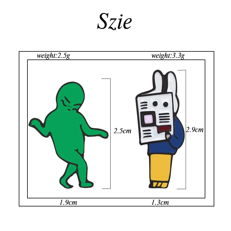 2Pcs/set Brooches For Women Men Funny Green Mob Literary Rabbit Girl And Boy Pins Enamel Badge Denim Jackets Icon Boutique Gifts