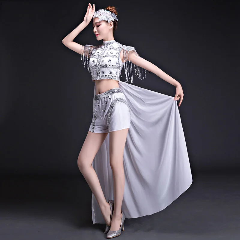 Джазовые танцевальные костюмы модные белые и красные блестки сексуальные