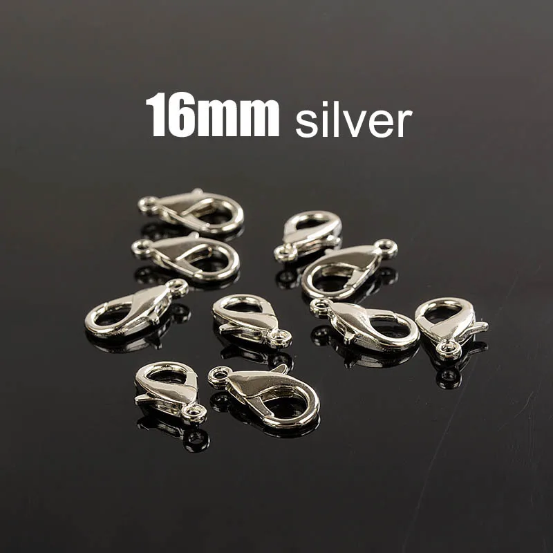 silver 16 50 шт. 10/12/14/16 мм Серебряный угольно-черный золотой застежками для изготовления ювелирных изделий Цепочки и ожерелья застежка Разъем Браслет "сделай сам" конец Крючки - Цвет: silver 16