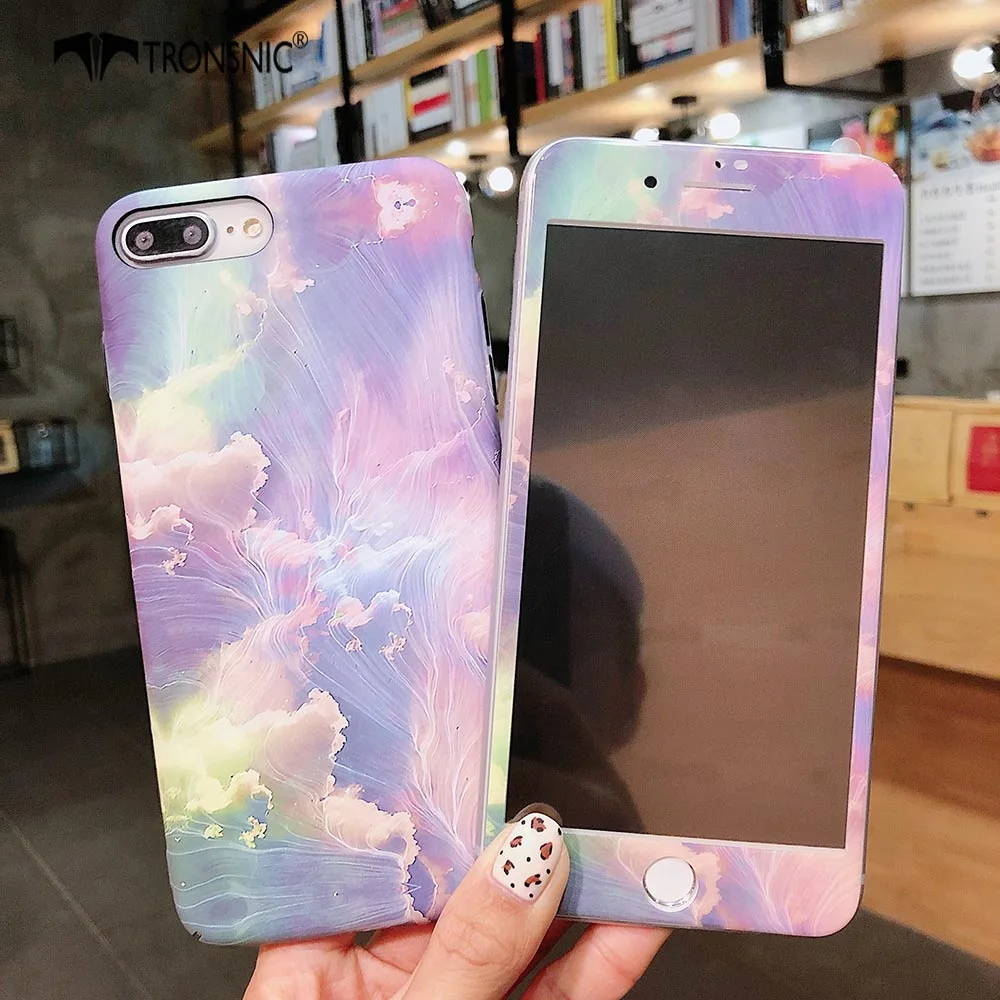 blue marble 2 Чехол для телефона TRONSNIC с цветочным рисунком для iPhone X XS MAX XR, синяя розовая пленка из закаленного стекла для iPhone 6, 6 S, 7, 8 Plus, Роскошный Жесткий матовый чехол - Цвет: blue marble 2