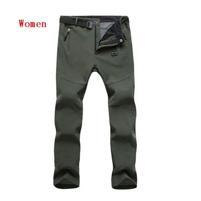 Women Army Green Зимние мужские и женские флисовые походные брюки водонепроницаемые ветрозащитные термо треккинговые лыжные рыбацкие Брюки Большие размеры - Цвет: Women Army Green