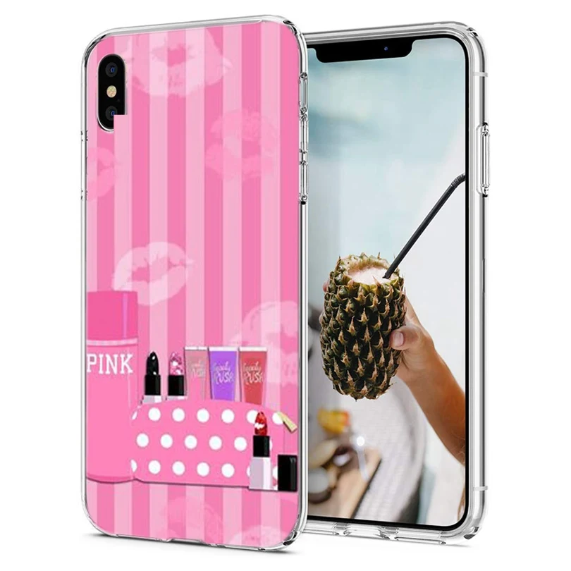 Роскошный чехол из ТПУ для iPhone 7 8 Plus 6 s X XS XR Max дизайн милая розовая косметика