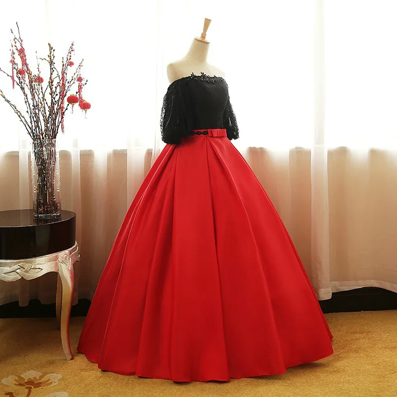 Красное и черное бальное платье Quinceanera платья Половина рукава Сладкий 16 s Vestidos De 15