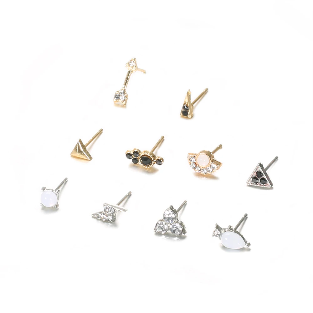 10 пар/компл. Boho Arrow Cross ипомея белая Gem золотые серьги набор женщин панковая заклёпка серьги набор личность одежда для вечеринок ювелирные изделия