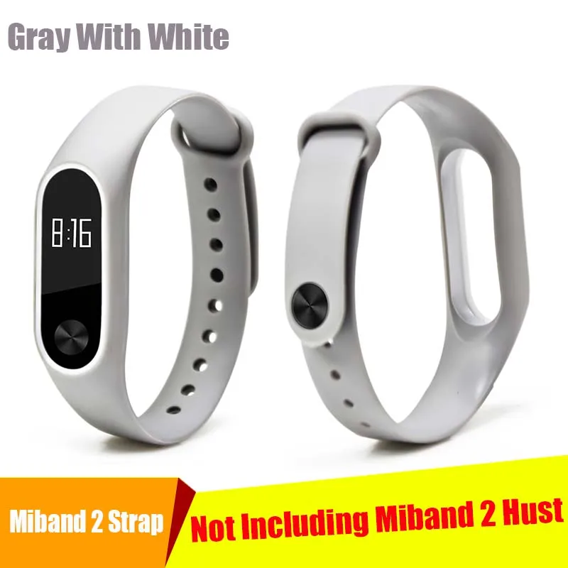 Gray with white BOORUI, два цвета, mi band, 2 ремешка, силиконовый, здоровый, Pulsera, цветной, сменный, ремешок на запястье для xiaomi mi 2, smart band, 15 цветов - Цвет: Gray with white