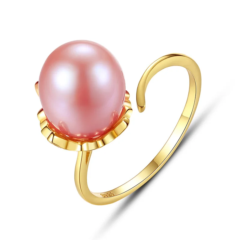 Freshwater Pearl Ring Vintage 925 Sterling silver rings Natural Pearl Fine Jewelry Adjustable 925 ring hyperbole Freshwater - Цвет камня: purple
