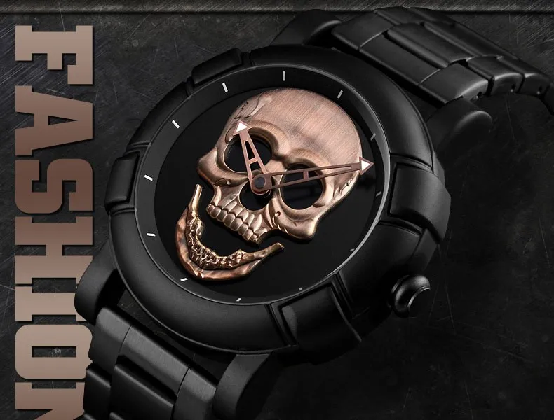 SKMEI Fashion Skull Quartz Watch Men Creative Watch Men's Clock Gold Watch Waterproof Watch Relogio Masculino 9178