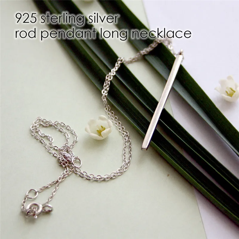 Женская палка из 100% чистого серебра 925 пробы длинная цепочка с кулоном квадратное