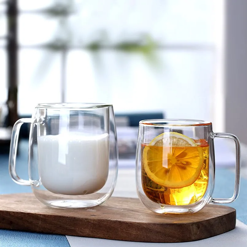 Новая 250 мл двойная стеклянная Изолированная чашка с ручкой прозрачная кружка