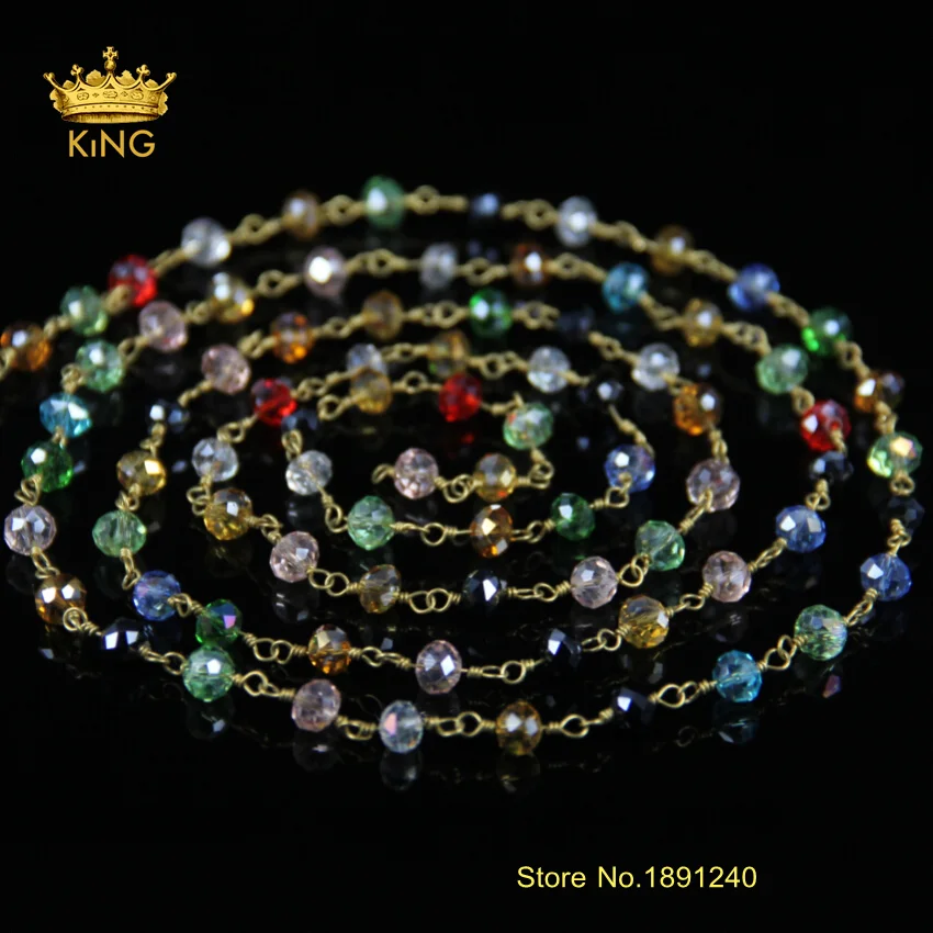 5 метров красочные стеклянные граненые бусины Rondelle позолоченные четки стиль