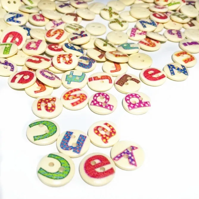 100 шт. 2 отверстия Смешанные Окрашенные буквы Алфавит Круглые деревянные Швейные