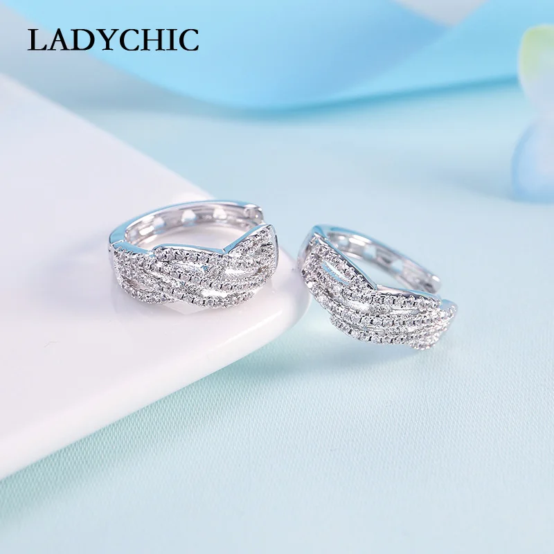 Женские винтажные серьги-кольца с цирконом LADYCHIC витые Серьги серебряного цвета
