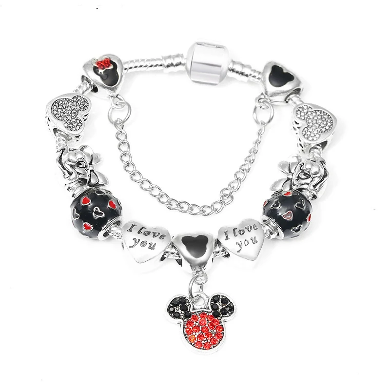 SL082 DINGLLY 16 см-21 см мультфильм Микки Минни портрет из бисера бренд браслет для женщин Детская Подвеска браслеты браслет ювелирные изделия подарок - Окраска металла: SL082