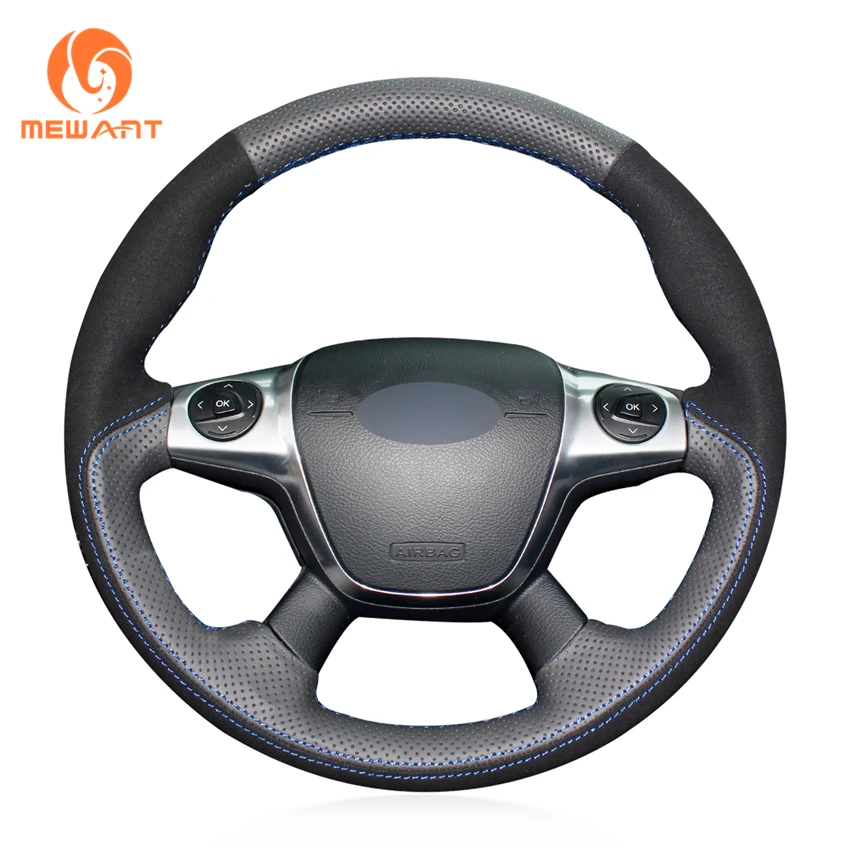MEWANT черная натуральная кожа черная замша чехол на руль для Ford Focus 3 2012- KUGA Escape 2013- C-MAX 2011
