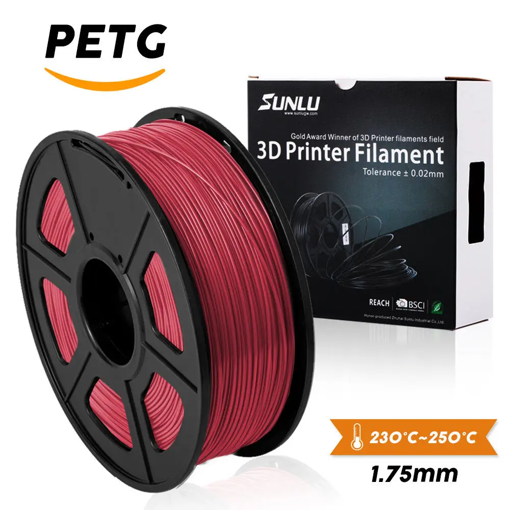 PETG-RED SUNLU 1,75 мм PETG Оранжевый 3d принтер нить мерная точность+/-0,02 мм 2,2 фунтов(1 кг) катушка 1,75 мм PLA 3D нить - Цвет: PETG-RED