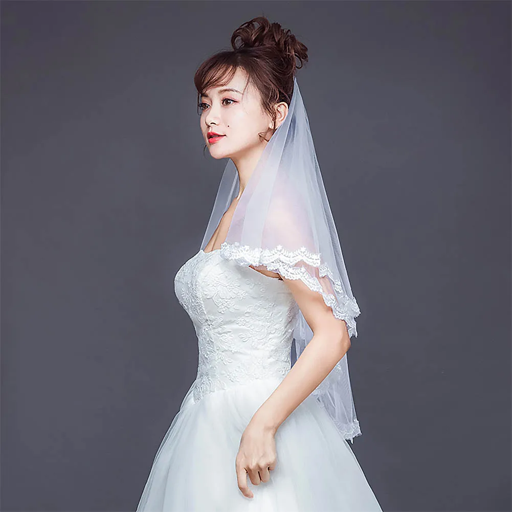 Двухслойная Фата для невесты FORSEVEN цвета слоновой кости короткая свадебная вуаль