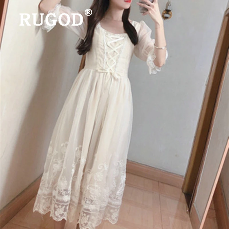 RUGOD элегантное шифоновое платье для женщин винтажные оборки вышивка Длинные